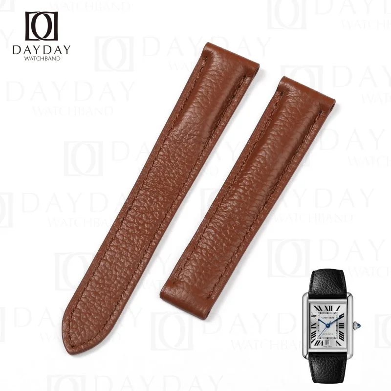 Buy handmade brown calf leather watch strap replacement Double folded buckle for sale