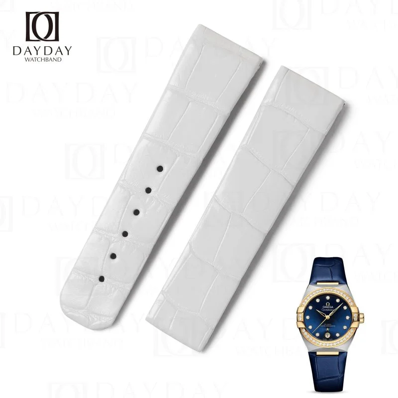 Buy handmade high-end white Belly-scale alligator Omega Constellation Ladies leather strap replacement for sale