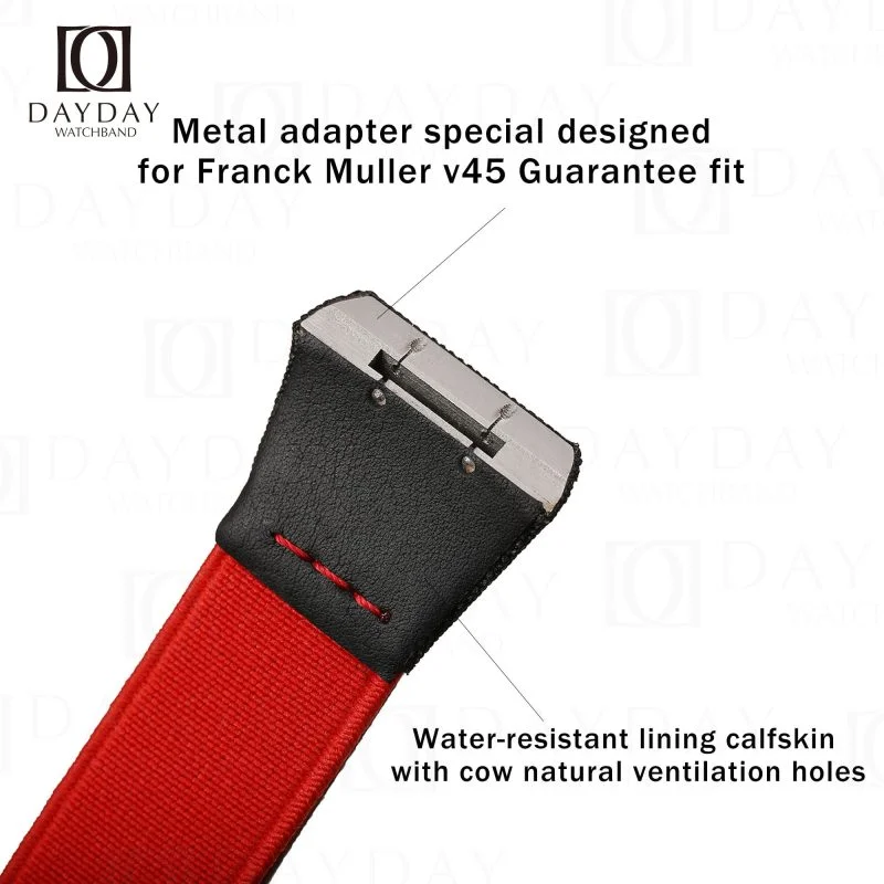 Comfortable custom Red with black Elastic Franck Muller Vanguard watch band aftermarket fit for FM V32 V41 V45 (3)