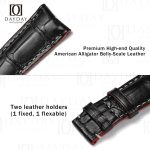 Curved end black alligator leather Baume Mercier replacement strap deatil custom lug size