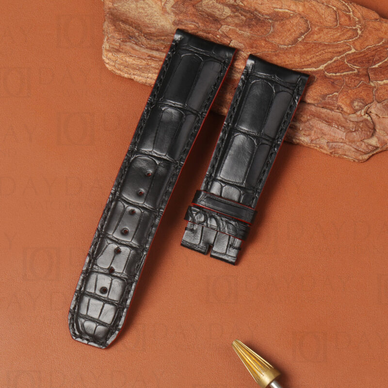Custom Black alligator leather strap for Baume Mercier Capeland