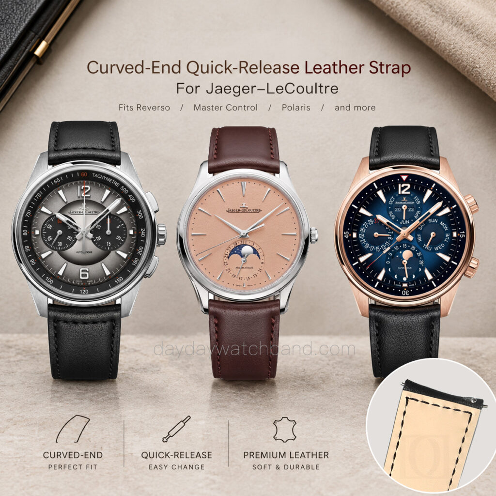 Custom Curved-End Leather Strap for JLC Jaeger Lecoultre with Quick-Release