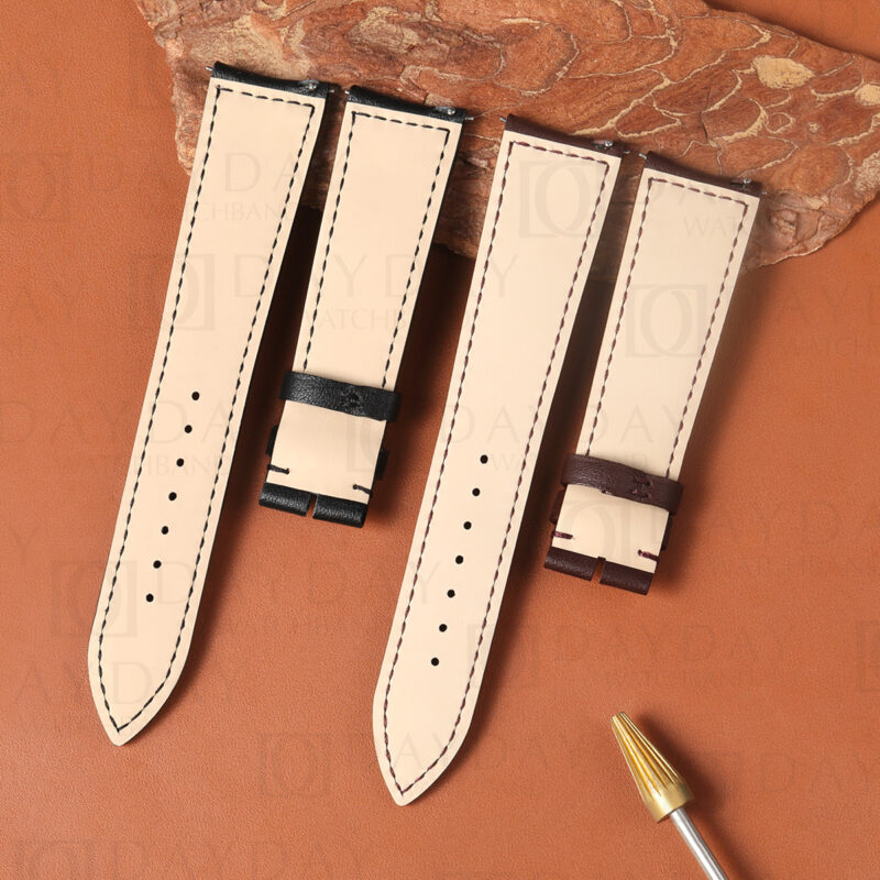 Custom Curved-End Leather Strap for Jaeger Lecoultre with Calfskin Lining
