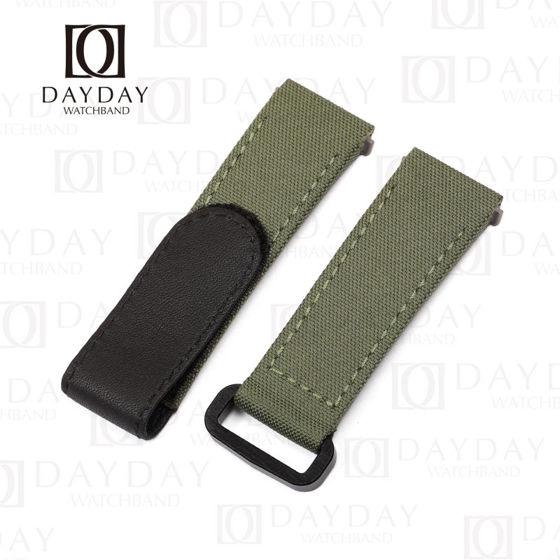 Custom Olive green Nylon fabric Cartier Santos watch strap replacement for sale