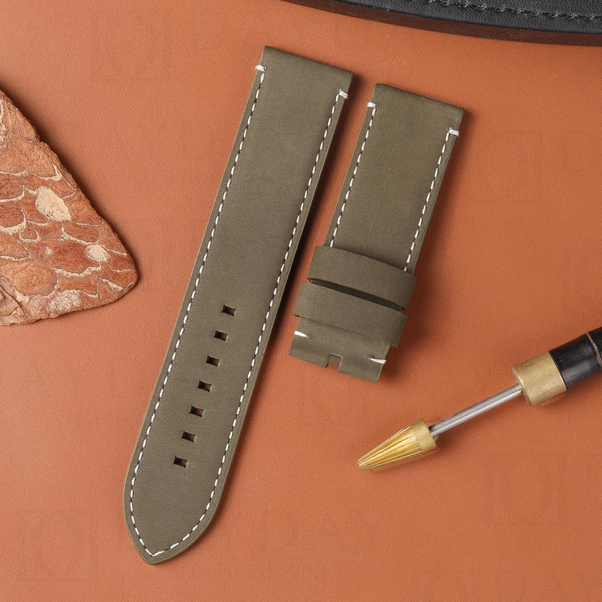 Custom Olive green Suede leather watch straps bands alternative replacement for Tudor Heritage Black Bay Bronze 58 36 41 timepiece aftermarket (1)