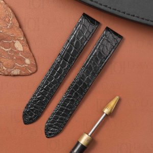 Custom Personalized black crocodile leather watch band replacement fit for Santos de Cartier Galbée aftermarket (1)