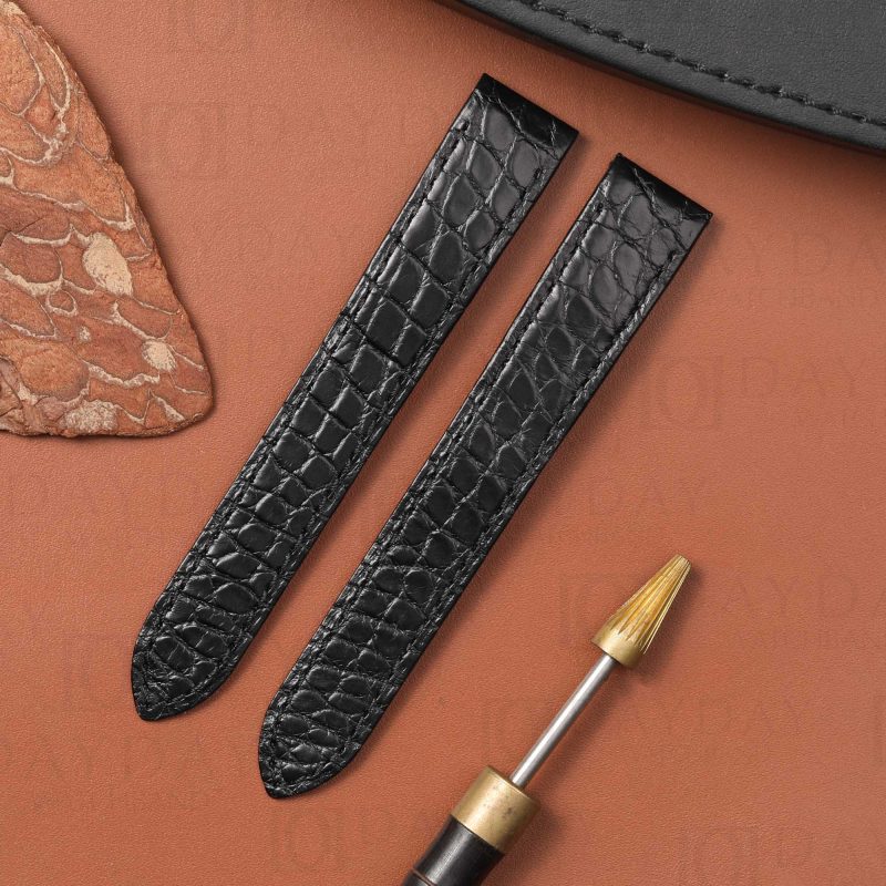 Custom Personalized black crocodile leather watch band replacement fit for Santos de Cartier Galbée aftermarket (1)
