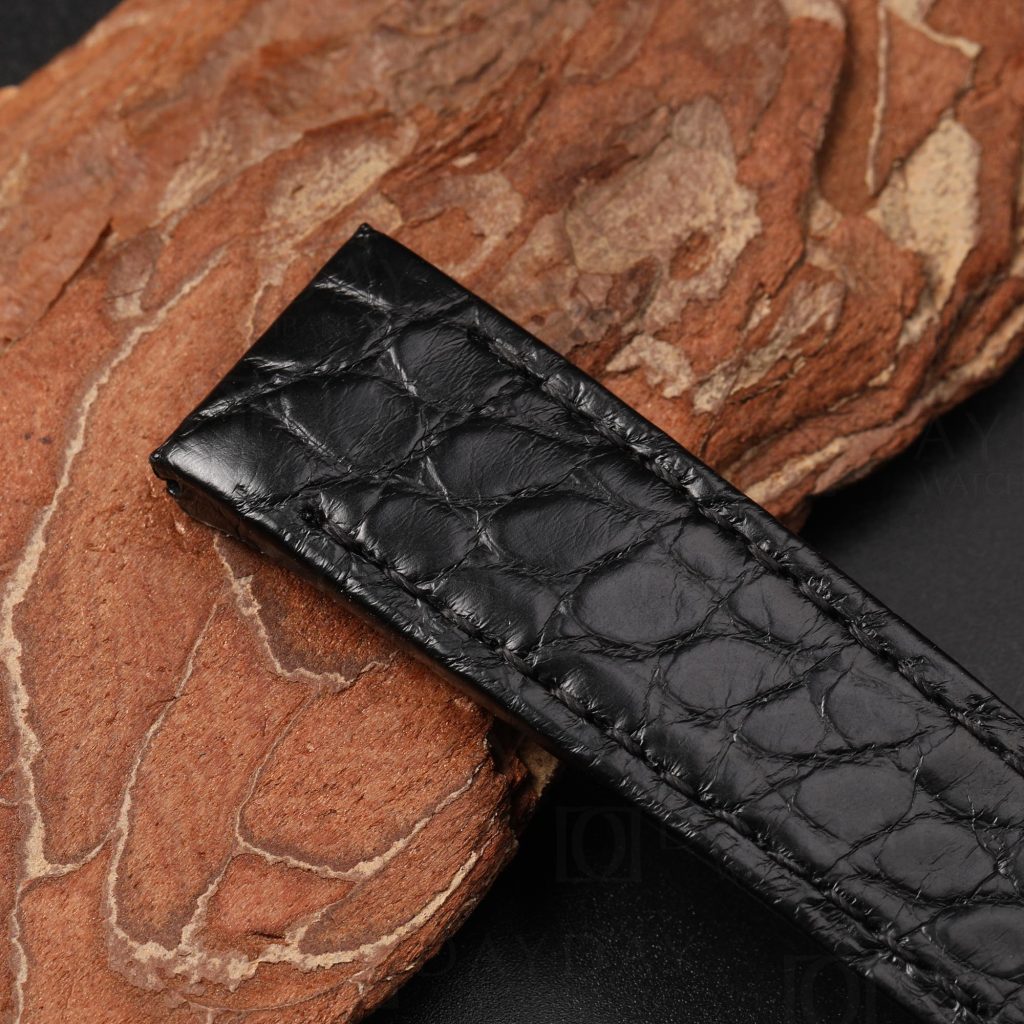 Custom Personalized black crocodile leather watch band replacement fit for Santos de Cartier Galbée aftermarket (2)