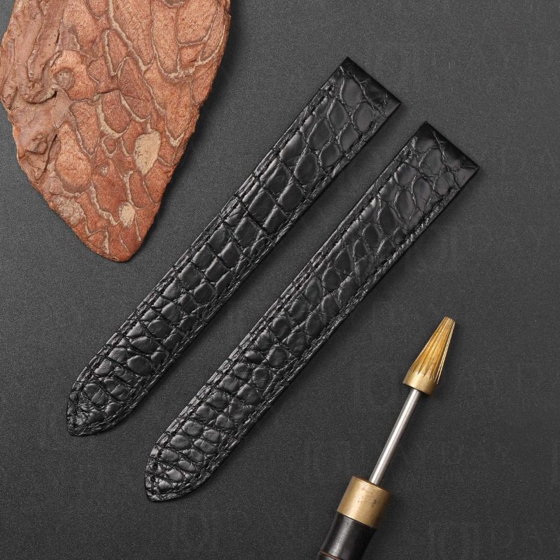 Custom Personalized black crocodile leather watch band replacement fit for Santos de Cartier Galbée aftermarket (3)