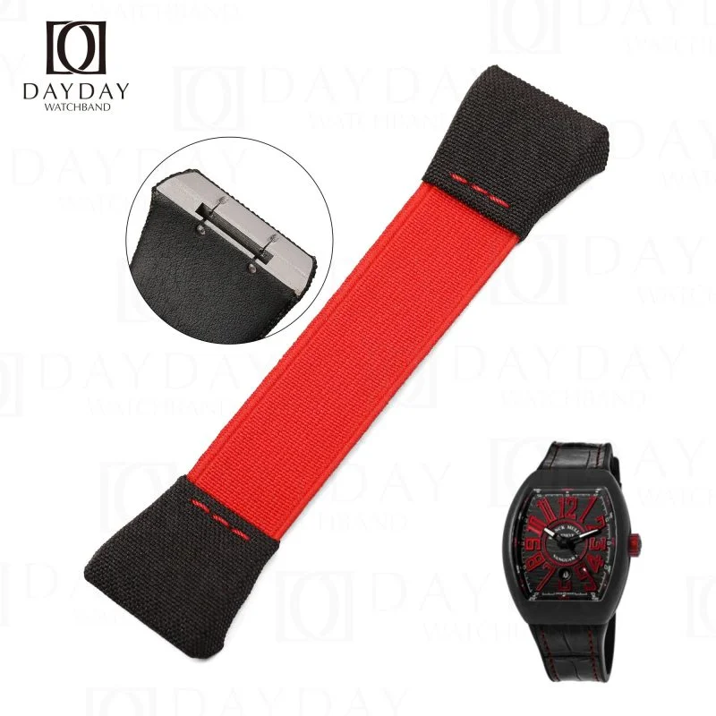 Custom Red with black Elastic band Franck Muller Vanguard watch strap replacement fit for FM V32 V41 V45