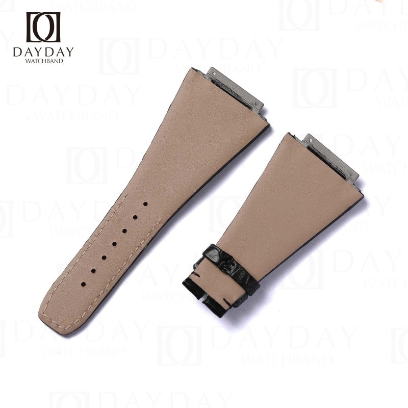 Custom Red with black croco leather watch strap replacement fit for Richard Mille RM016 Watch Automatic Extra Flat (3)