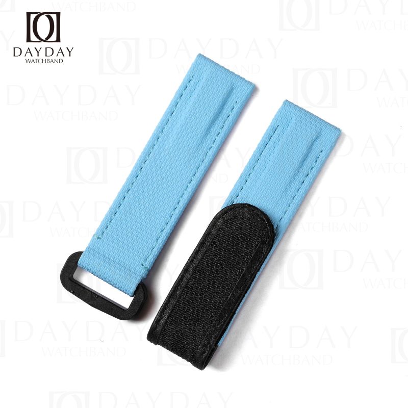 Custom baby blue Flat end Rolex Omega IWC rubber Velcro watch band 20mm strap replacement for sale