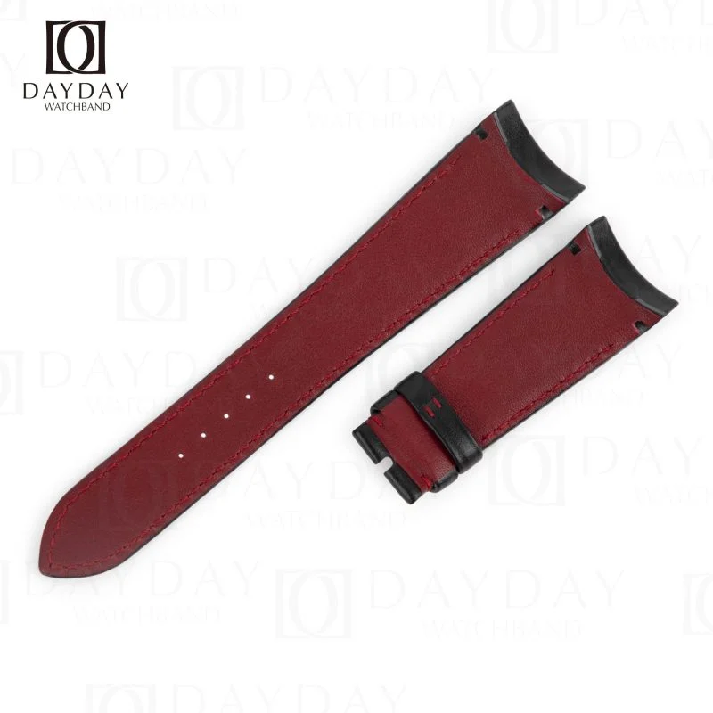 Custom best black calfskin leather watch bands straps replacement 22mm 24mm for Tudor Fastrider Ducati Red timepiece for sale (2)