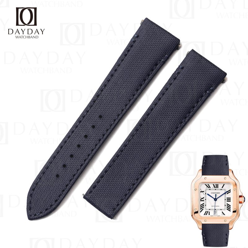 Custom black Nylon fabric Cartier Santos watch band replacement for Cartier Santos Small, Medium, Large