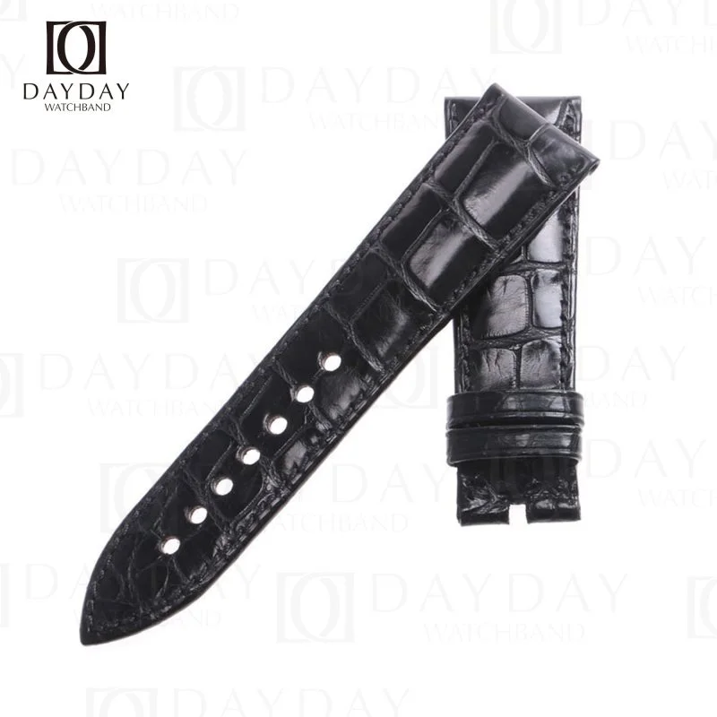 Custom black crocodile leather Blancpain fifty fathoms leather strap bands replacement