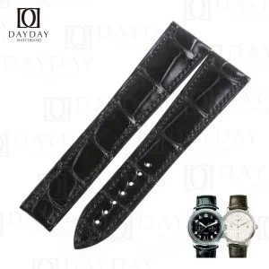 Custom black crocodile leather Blancpain watch bands replacement for Blancpain Platinum, Leman