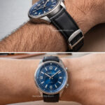 Custom black leather strap for Jaeger Lecoultre dress watch on wrist