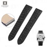 Custom black round-scale alligator leather watch strap replacement for sale fit for Cartier Santos Galbee