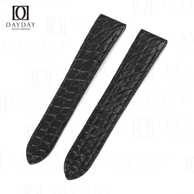 Custom black round-scale alligator leather watch strap replacement for sale fit for Cartier Santos Galbee (2)