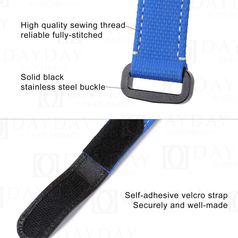 Custom blue replacement rubber canvas velcro watchbands for Rolex straps