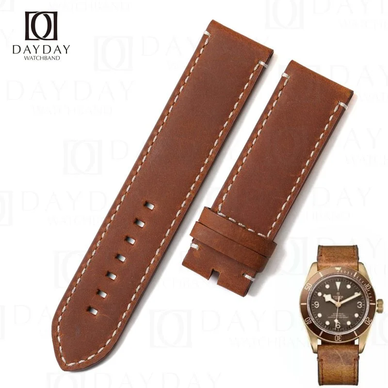 Custom brown Suede leather watch straps bands alternative replacement for Tudor Heritage Black Bay Bronze 58 36 41 timepiece aftermarket