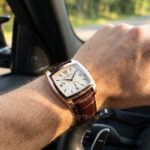 Custom brown leather strap for Baume Mercier on wrist