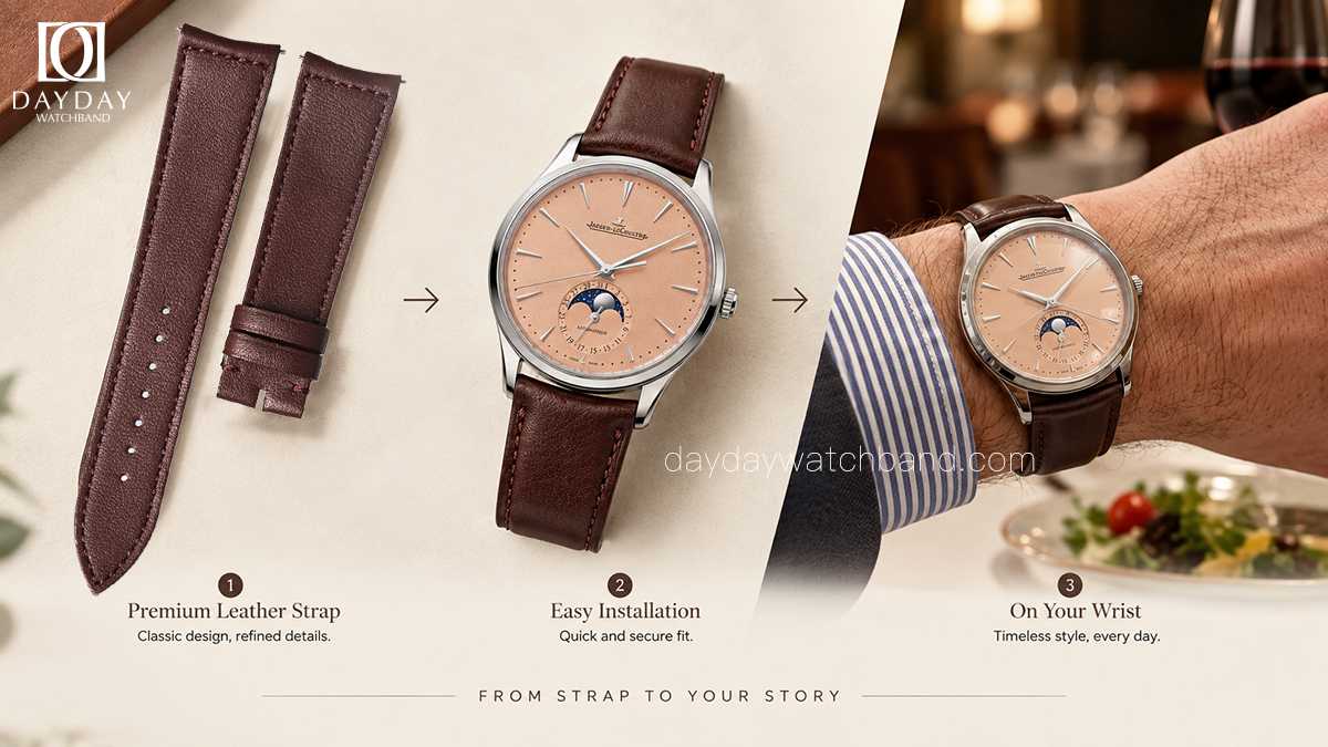 Custom brown leather strap for Jaeger Lecoultre dress watch