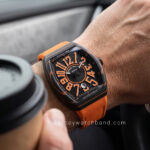 Custom franck muller orange strap on wrist