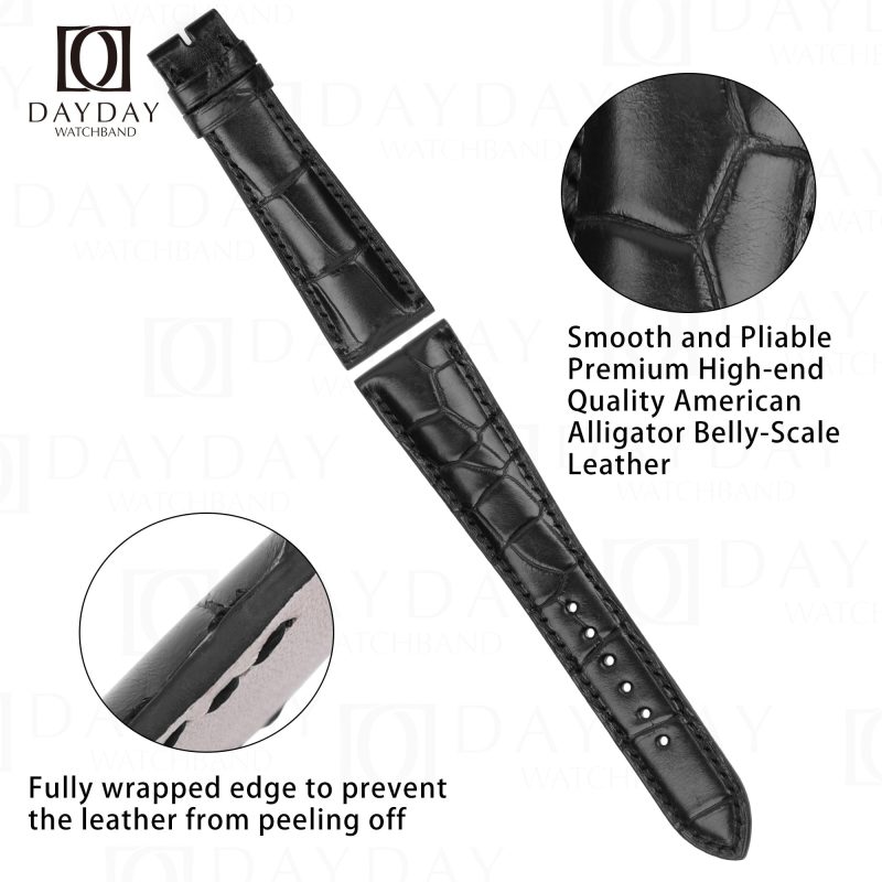 Custom handmade black alligator leather watch strap for Omega Deville, Speedmaster, Aqua Terra (2)
