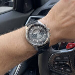Custom handmade black leather strap for Jaeger Lecoultre on wrist