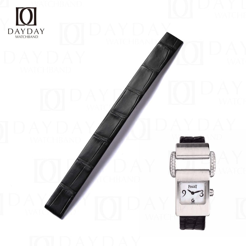 Custom handmade black luxury alliagtor leather watch strap for Piaget Miss Protocole ladies watches at low price