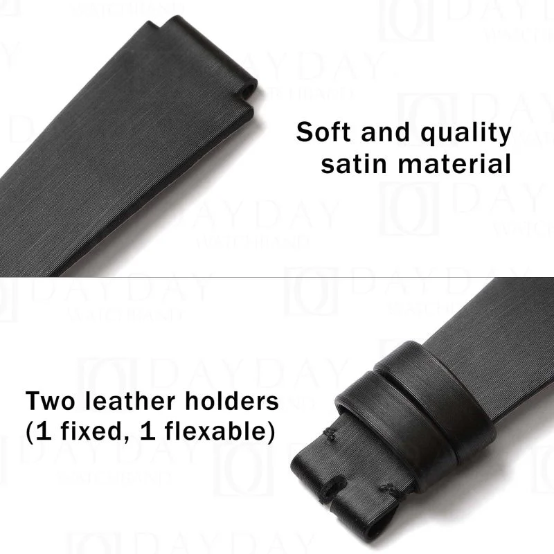 Custom handmade black satin leather watch strap replacement for Patek Philippe Twenty-4 24 Stainless steel type at low price