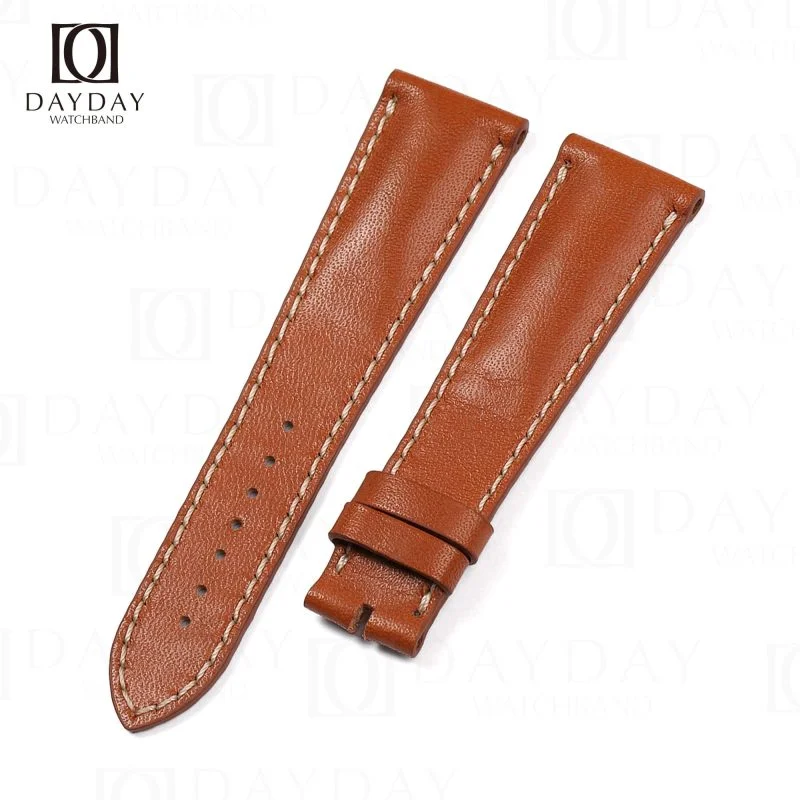 Custom handmade brown smooth calfskin leather watch strap for Patek Philippe Complications World Time 5230P for sale (2)