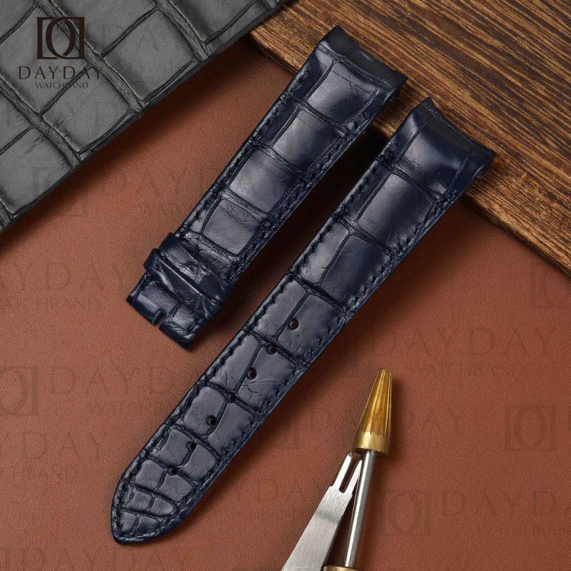 Custom handmade genuine Dark Blue alligator leather Ulysse Nardin GMT Perpetual Calendar watch strap and bracelet replacement 18mm