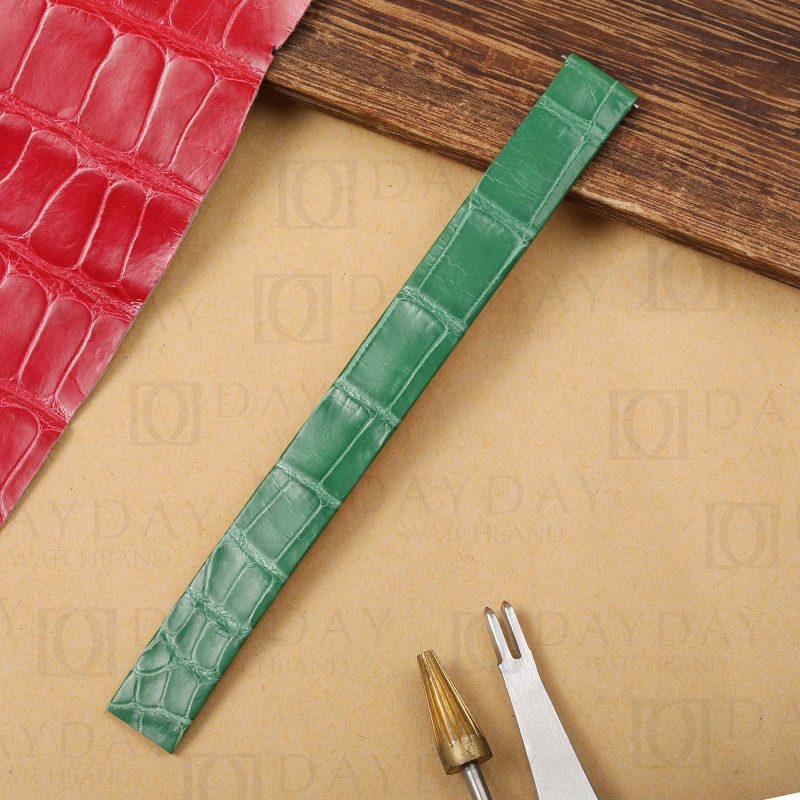 Custom handmade luxury High-gloss Green alliagtor leather watch strap for Piaget Miss Protocole ladies watches at low price (1)