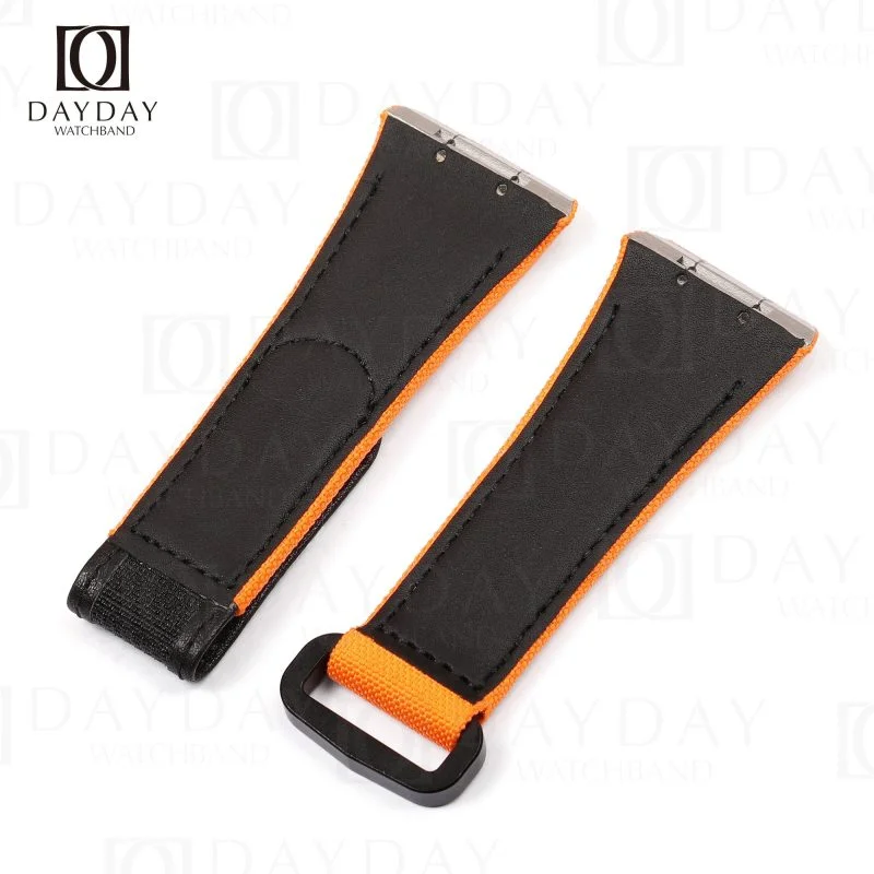 Custom high quality orange canvas velcro watch band strap replacement for Franck Muller FM Vanguard V45 V41 V32 for sale at low price (2)