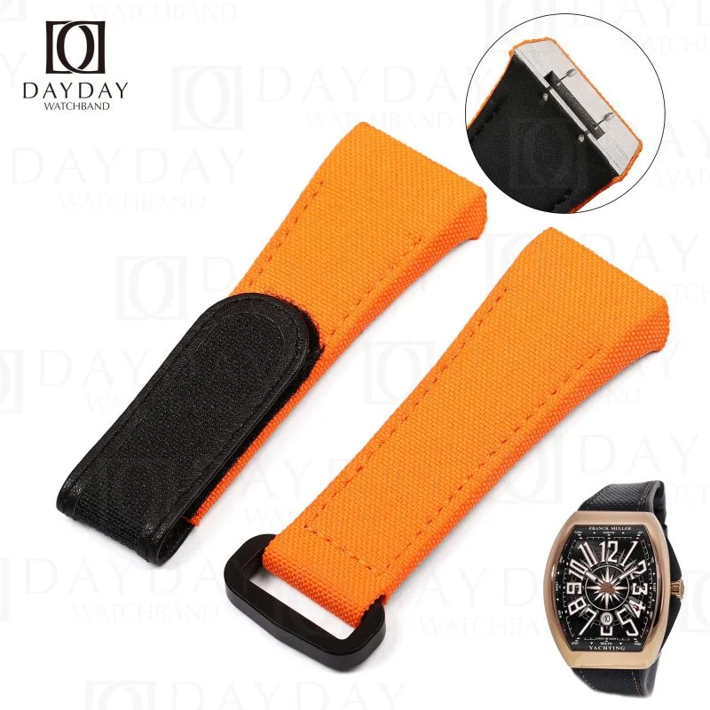 Custom high quality orange canvas velcro watch bands strap replacement for Franck Muller FM Vanguard V45 V41 V32 for sale at low price