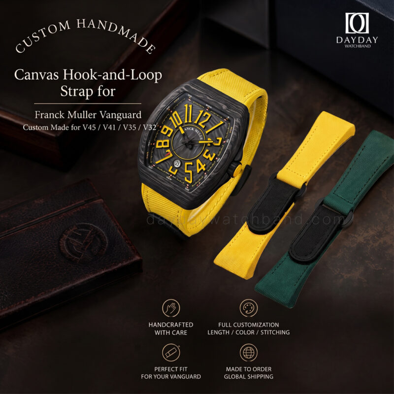 Custom hook and loop velcro franck muller yellow strap