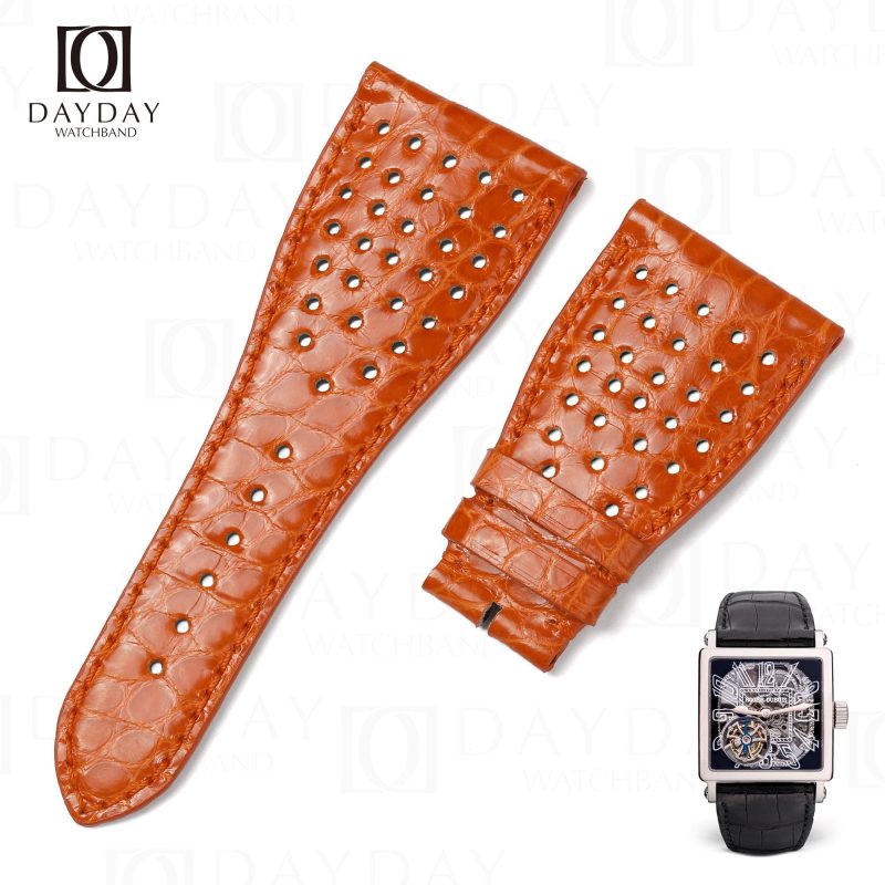 Custom orange best round scale genuine alligator watch belt for Roger Dubuis Golden Square Daydaywatchband