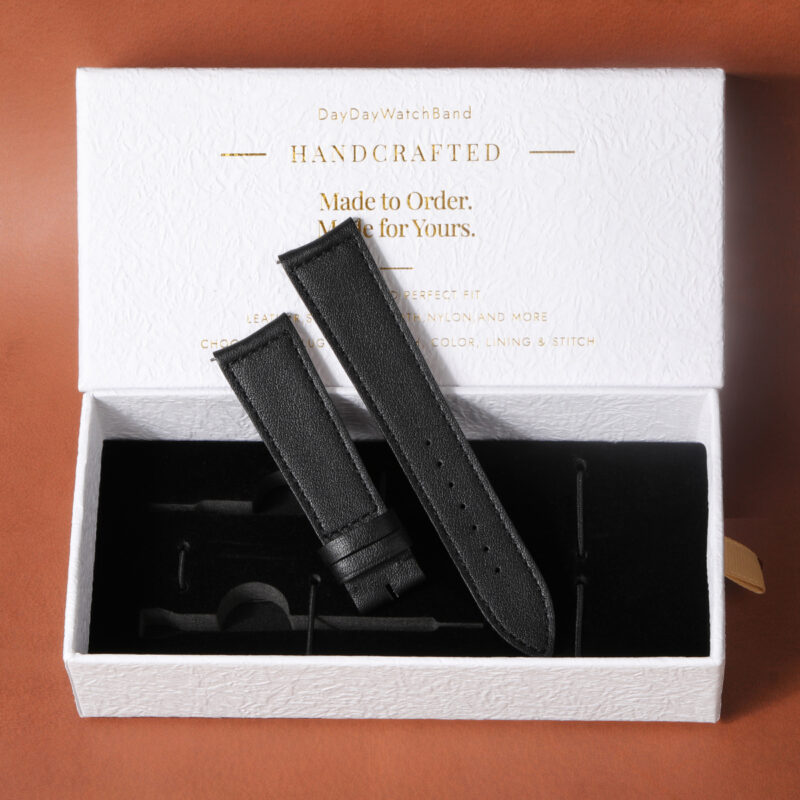 Custom watch strap for Jaeger-LeCoultre dress watch packaging