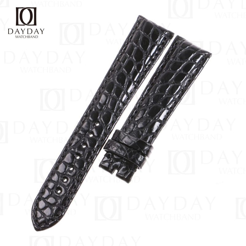 Handcrafted black Round-scale croco leather watch bands replacement for original Glashutte Senator watch (2)