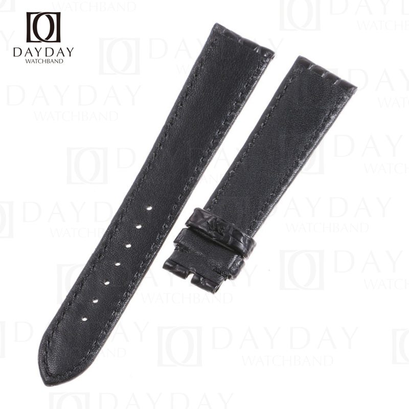 Handcrafted black Round-scale croco leather watch bands replacement for original Glashutte Senator watch