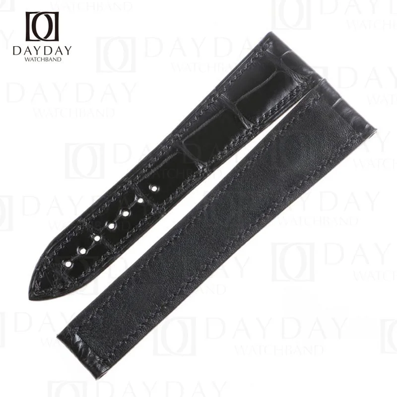 Handmade black croco leather watch straps for Blancpain Platinum, Leman flyback