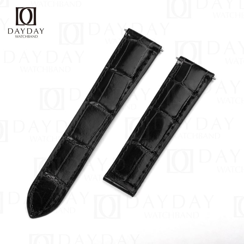 Handmade custom black belly-scale alligator leather watch strap replacement for sale fit for Cartier Tortue Monopoussoir (2)