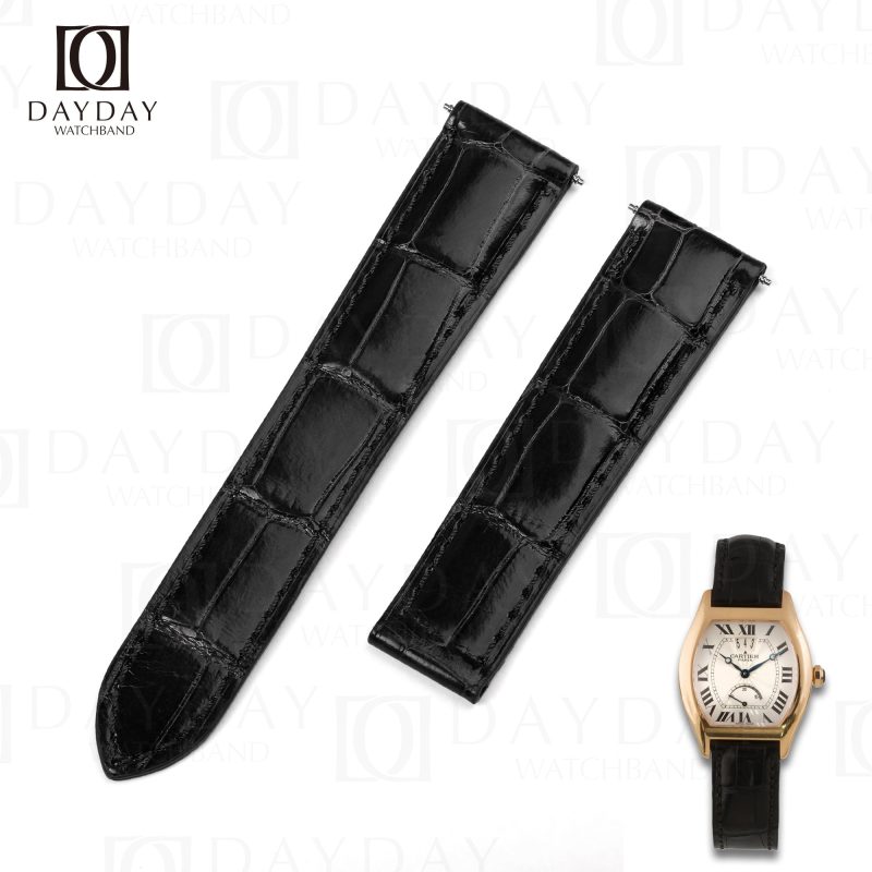 Handmade custom black belly-scale alligator leather watch strap replacement for sale fit for Cartier Tortue Monopoussoir