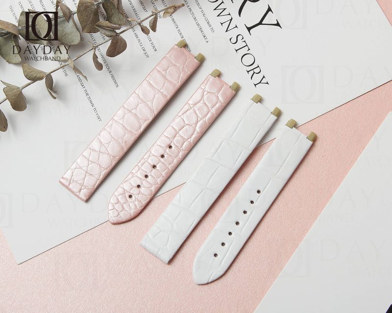 Handmade custom croco leather pink white Omega Deville ladies watch band replacement 16mm for sale (2)