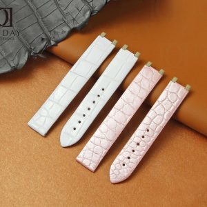 Handmade custom croco leather pink white Omega Deville ladies watch band replacement 16mm for sale