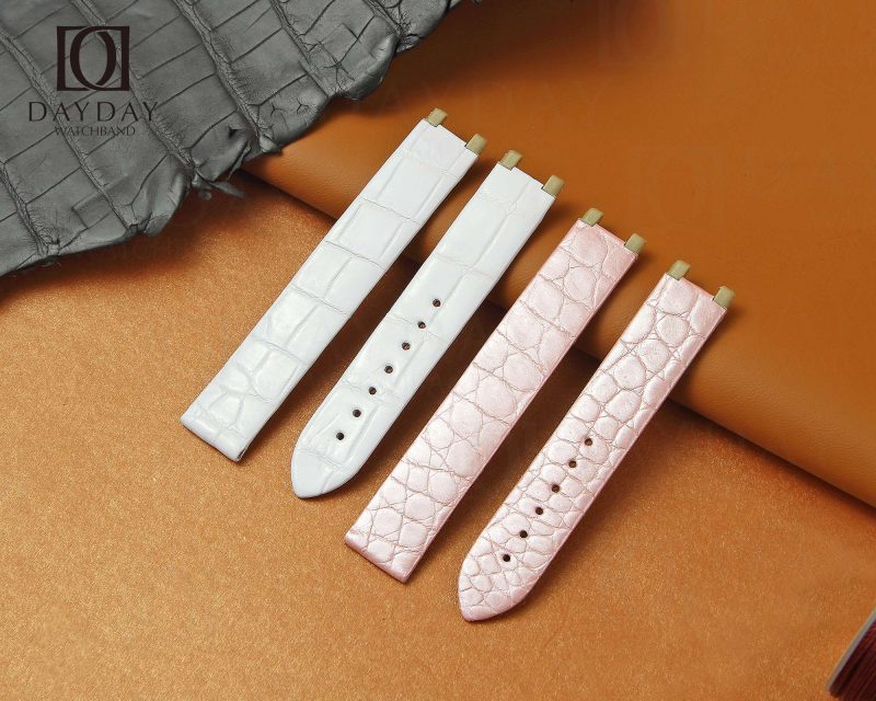 Handmade custom croco leather pink white Omega Deville ladies watch band replacement 16mm for sale