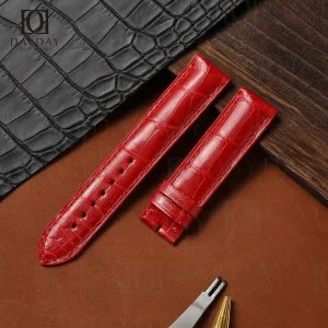 Handmade red corcodile watch bands 20mm for sale fit for Maurice Lacroix Les Classiques (2)