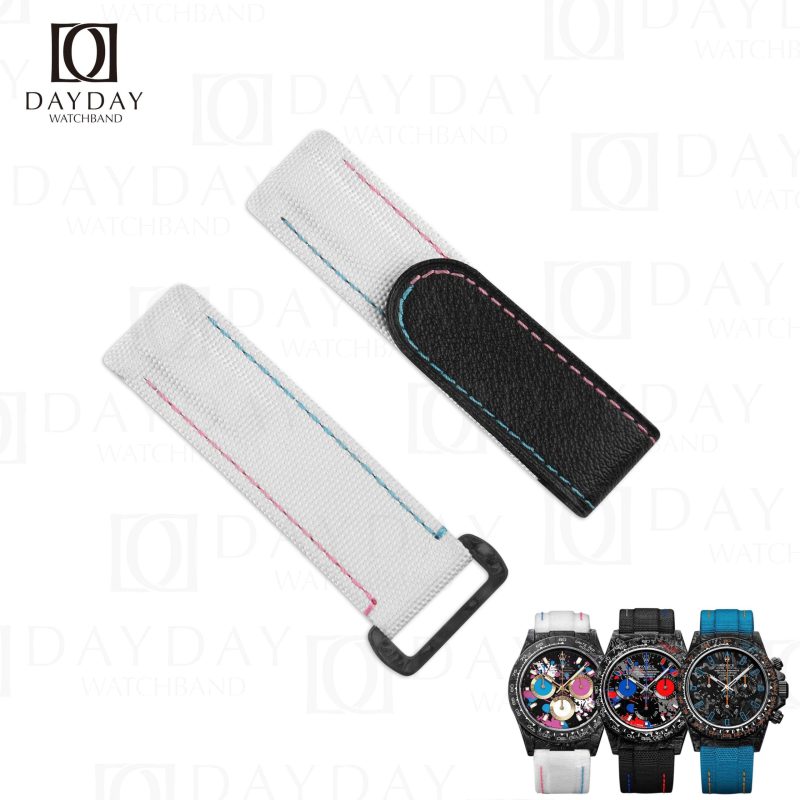 Aftermarket bespoke Curved end 2 pin holes canvas fabric leather watch bracelet replacement for Rolex DIW Daytona